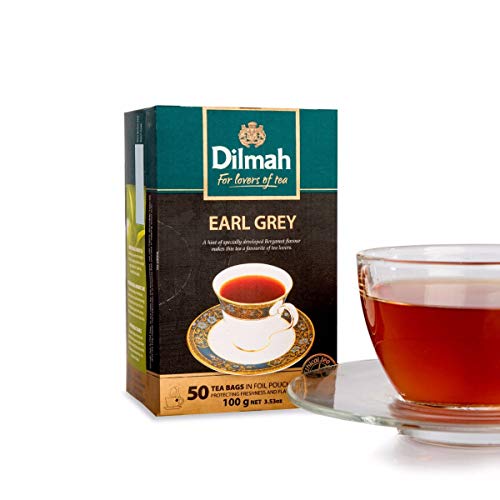 Té Dilmah Earl Grey - El mejor té negro de Ceilán puro con caja de sabor de bergamota Sri Lanka Dilmah Tea Bags en Foil Pouch - 50 bolsitas de té 100 g (3,53 oz)