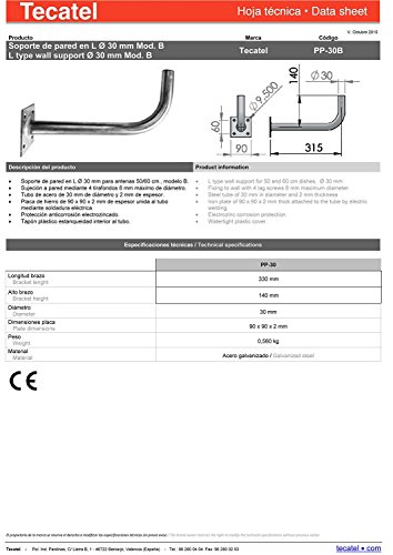 Tecatel - Kit parabólica 60 cm, Soporte, LNB Universal, Cable y Conectores (K60C1LSCC)