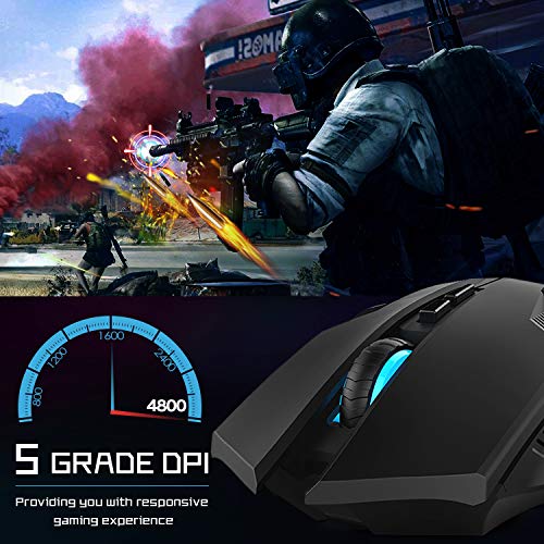 TECKNET Ratón Gaming Inalámbrico 2.4G Ratón Óptico Gaming Mouse Profesional para Gaming, Ratón con Receptor, 8 Botones, 4800DPI, 5 dpi Ajustables con LED