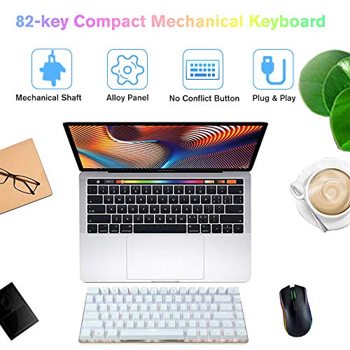 Teclado mecánico, AK33 Teclado mecánico para juegos con cable USB retroiluminado con LED blanco, Teclado compacto para juegos de 82 teclas con teclas anti-efecto fantasma(Interruptor rojo, blanco)