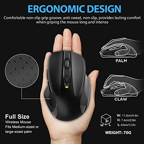 TedGem Raton Inalámbrico Portatil, 2.4G Raton Inalambrico Mouse con Receptor USB Nano para PC/Windows/Mac