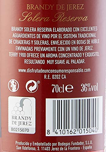 Terry Brandy 1900 Solera + Regalo Vaso, 36% - 700 ml