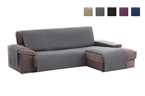 Textilhome - Funda Cubre Sofá Chaise Longue Adele, Protector para Sofás Acolchado Brazo Derecho. Tamaño -200cm. Color Gris (Visto DE Frente)