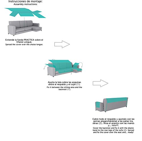 Textilhome - Funda Cubre Sofá Chaise Longue Adele, Protector para Sofás Acolchado Brazo Derecho. Tamaño -200cm. Color Gris (Visto DE Frente)