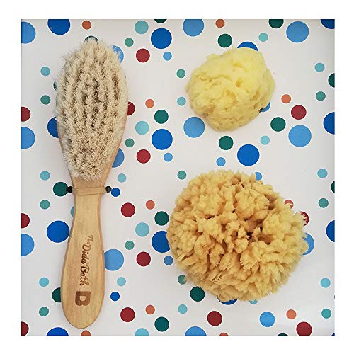 The Dida World Bath Bubbles - Pack 2 esponjas naturales, cepillo de madera