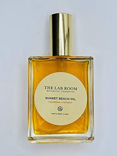 The Lab Room Sunset Beach Oil 100ml Cuidado de la piel después del sol - Cosméticos botánicos para el cabello y el cuerpo - Prolongar el bronceado hidratando profundamente la piel - Caléndula y coco.