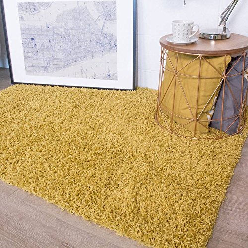 The Rug House Ontario Alfombras de Pelo Largo Shaggy para Sala de Estar de Tacto Suave Fácil de Limpiar Color Amarillo Ocre 110cm x 160cm