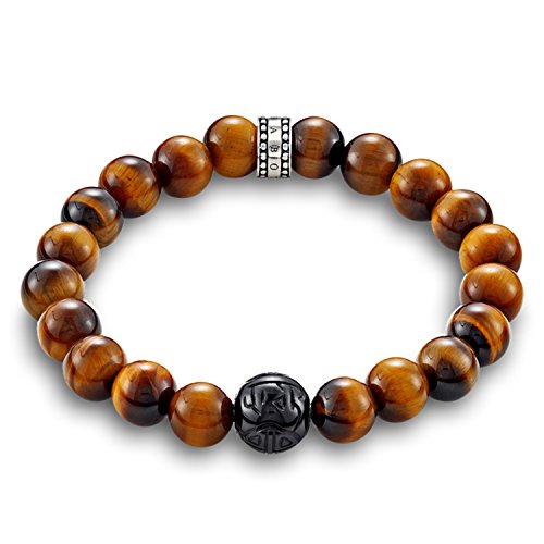 Thomas Sabo Rebel at Heart A1408-806-2-L21 - Pulsera para Hombre, Plata 925, Ojo de Tigre, 21 cm, Color marrón