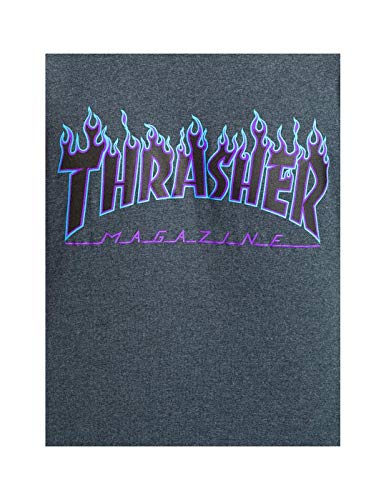 THRASHER Flame Camiseta, Unisex Adulto, Dark Heather, L