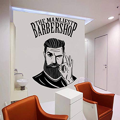 Tianpengyuanshuai Hombre acostado Barber Shop Sticker Vinilo Wallpaper Corte de Pelo calcomanía Mural peluquería Etiqueta de la Pared 28X42cm