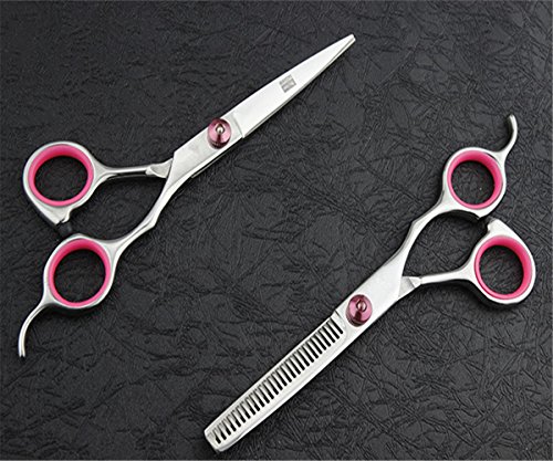 Tijeras Peluqueria Profesional con Navaja Kit Tijeras de Peluqueria completa Acero Inoxidable 6 pulgadas para Peluquero y Salón Tijeras Pelo Plateado, Rosa