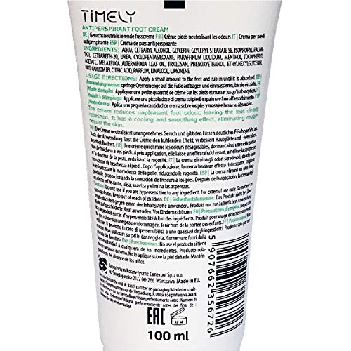 Timely - Crema para pies antitranspirante y refrescante (pack de 4 x 100 ml)