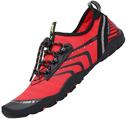 Tmaza Escarpines Hombre Zapatillas Agua Antideslizante Secado Rápido Zapatos de Surf para Buceo,Vela,Natacion Rojo Manzana Caramelo 46 EU