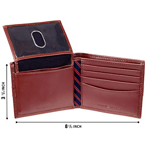 Tommy Hilfiger - Cartera con 6 Bolsillos para Tarjetas de crédito y Ventana de identificación extraíble Rojo Granate Taille Unique