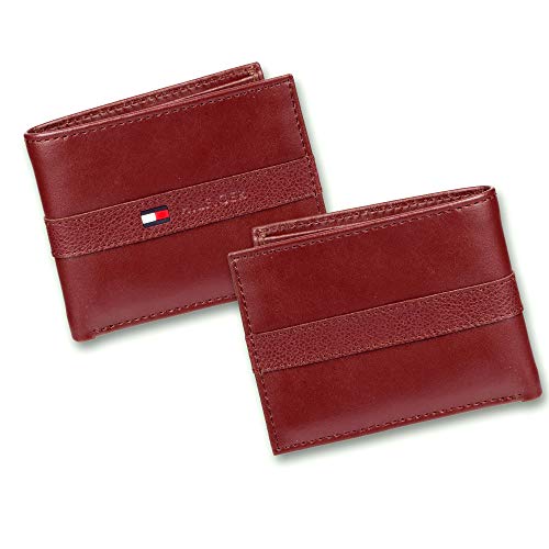 Tommy Hilfiger - Cartera con 6 Bolsillos para Tarjetas de crédito y Ventana de identificación extraíble Rojo Granate Taille Unique