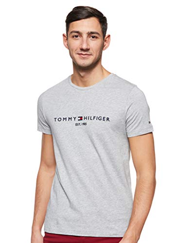 Tommy Hilfiger Logo T-Shirt Camiseta Informal, Gris (Cloud Htr 501), XX-Small (Talla del Fabricante: XX-Large) para Hombre