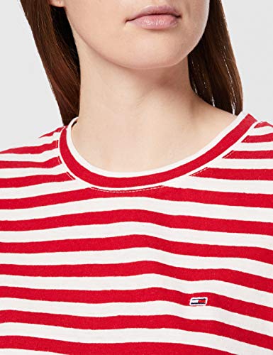 Tommy Hilfiger Tjw Textured Stripe tee Ropa Deportiva de Punto, Rojo (Deep Crimson/White 0e9), 40 (Talla del Fabricante: Large) para Mujer