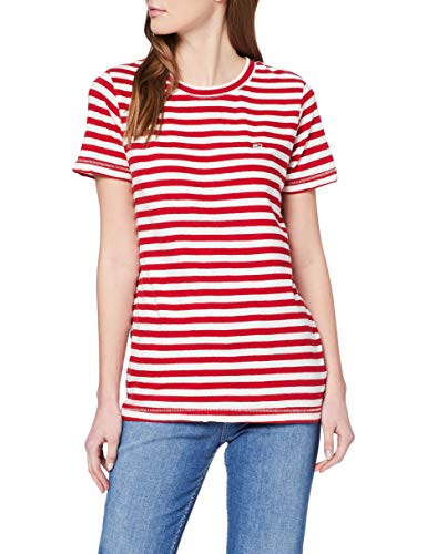 Tommy Hilfiger Tjw Textured Stripe tee Ropa Deportiva de Punto, Rojo (Deep Crimson/White 0e9), 40 (Talla del Fabricante: Large) para Mujer