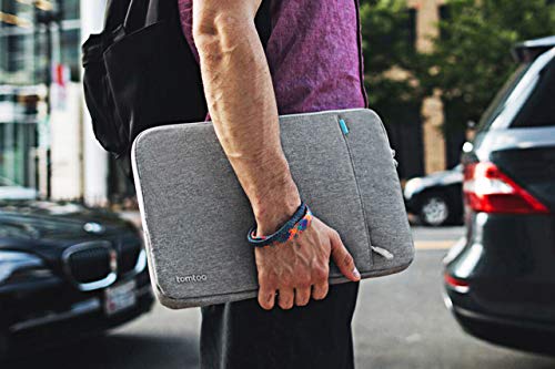 tomtoc 14" Funda Protectora de 360° para 15" MacBook Pro with Touch Bar A1990 A1707 / 14" ThinkPad Chromebook, TECLAST F7 Plus Laptop 14,1", 15" Surface Laptop 3, Bolsillo de Accesorios, Gris