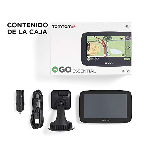 TomTom GPS para coche GO Essential, 5 pulgadas, con tráfico y prueba de radares gracias a TomTom Traffic, mapas de la UE, actualizaciones a través de WiFi, llamadas manos libres, soporte Click-Drive