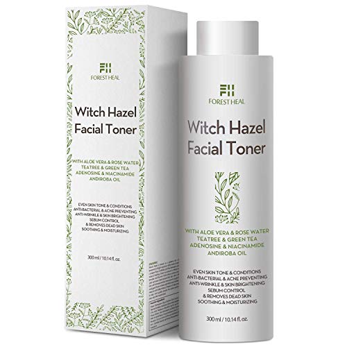 Tónico Facial Natural de Hamamelis, Sin Alcohol, con Aloe Vera, Agua de Rosas, Té Verde, Tónico y Humectante Facial Natural Sin Perfume Forest Heal, Tónico para la Piel de 10,14 oz / 300 ml