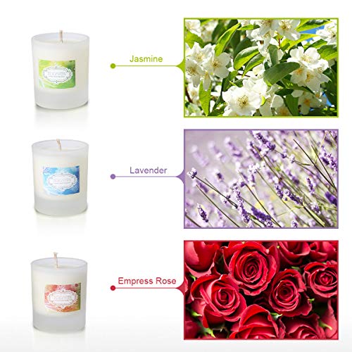 Tooarts 3 Unidades Velas Aromáticas Perfumadas de Jazmín/Lavanda/Rosa Emperatriz, Cera de Soja 100% Natural, Quemada hasta 66 Horas, Día de La Madre Navidad Día de San Valentín y Regalo de Cumpleaños