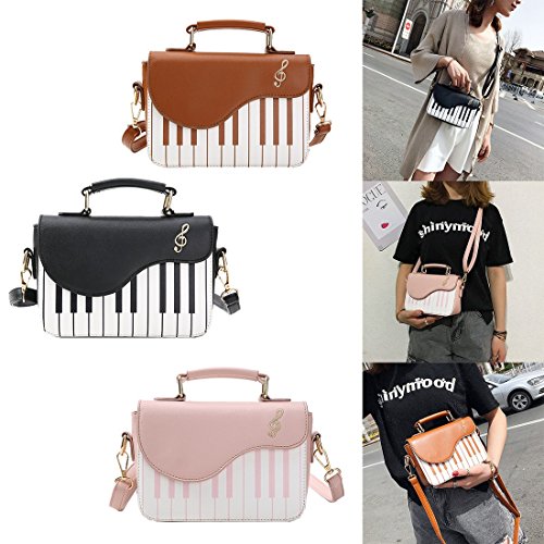 TOOGOO Negro nueva moda color de golpe bolso de impresion de piano dulce viento fresco hombro diagonal portatil pequeno bolso