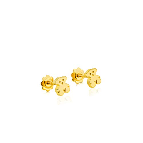 TOUS Bear - Pendientes en oro amarillo de 18kt con cierre de rosca para niña. Motivo: 0,6 cm.