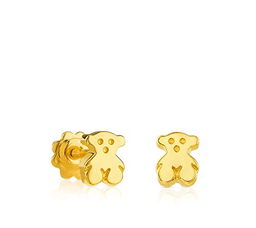 TOUS Bear - Pendientes en oro amarillo de 18kt con cierre de rosca para niña. Motivo: 0,6 cm.