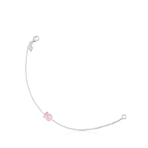 TOUS New Color - Pulsera de Plata de Primera Ley y Motivo en Cuarzo Rosa - Largo 17,5 cm, Motivo: 0,9 cm