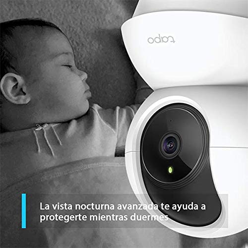 TP-Link - Cámara IP WiFi 360º, Cámara de Vigilancia FHD 1080p, Visión nocturna, Admite tarjeta SD, Audio Doble Vía, Detección de movimiento, Control Remoto, Fácil Configuración, Compatible con Alexa