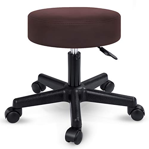 TRESKO Taburete con ruedas taburete giratorio cosmético de trabajo consulta, regulable en altura, giratorio en 360°, con asiento acolchado de 10 cm y 8 variantes de colores (Marrón)