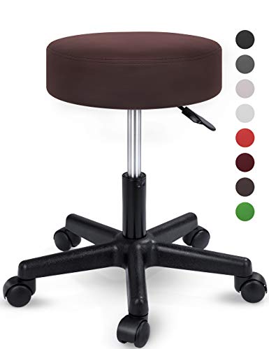 TRESKO Taburete con ruedas taburete giratorio cosmético de trabajo consulta, regulable en altura, giratorio en 360°, con asiento acolchado de 10 cm y 8 variantes de colores (Marrón)