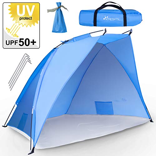 TRESKO® Tienda de Playa Anti UV 50+ | Carpa de Refugio de Sol | Tienda de Campaña con Protección Solar Portátil y Plegable