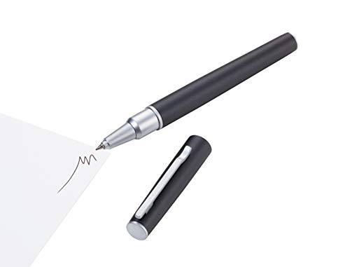 TROIKA PEN65/BK - Bolígrafo de punta redonda con tapa magnética, para fijación a punta o lápiz, mina Schneider Topball 850, acero inoxidable, latón satinado, mate, negro, gris, talla única, PEN65/BK