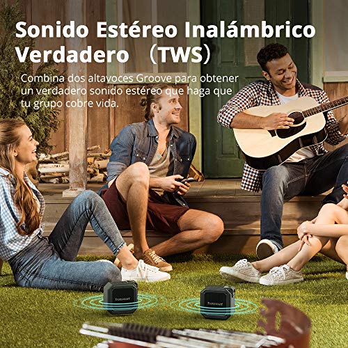 Tronsmart Groove Altavoz Exterior Bluetooth Portátiles, 24 Horas de Reproducción, Impermeable IPX7, Extra Bass con Tecnología TWS, Construido en Micrófono, para Smartphones, Fiesta, Viajes, Playa