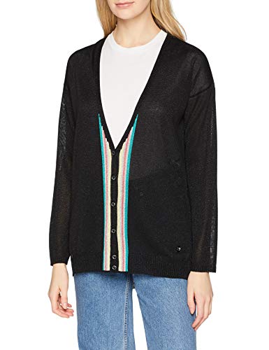 Trussardi Jeans Cardigan Lurex Over Fit Chaqueta Punto, Negro (K299/Black K299), XX-Small para Mujer