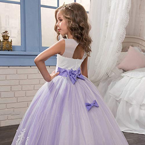 TTYAOVO Vestido de Novia Princesa de Encaje hasta el Suelo para Niñas Vestidos de Tul 10-11 Años Púrpura