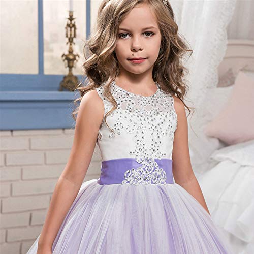 TTYAOVO Vestido de Novia Princesa de Encaje hasta el Suelo para Niñas Vestidos de Tul 10-11 Años Púrpura