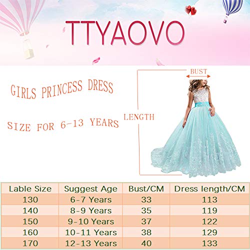 TTYAOVO Vestido de Novia Princesa de Encaje hasta el Suelo para Niñas Vestidos de Tul 10-11 Años Púrpura