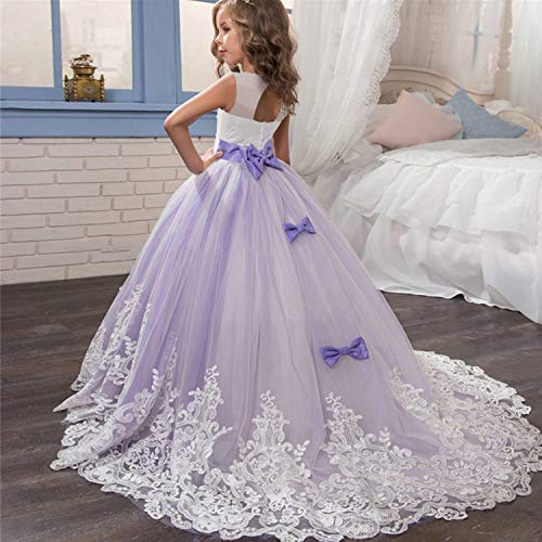 TTYAOVO Vestido de Novia Princesa de Encaje hasta el Suelo para Niñas Vestidos de Tul 10-11 Años Púrpura