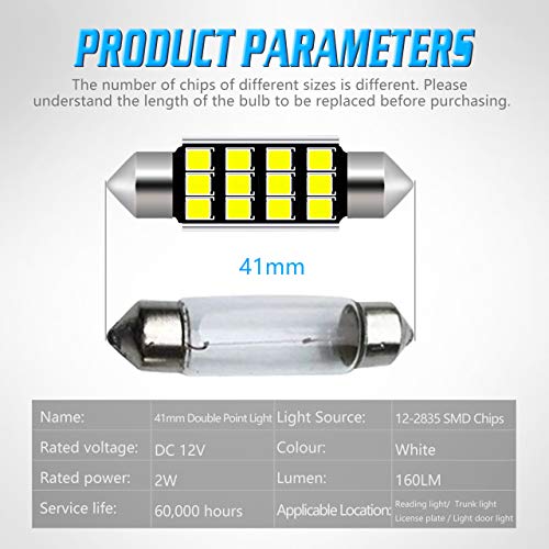 TUINCYN 41MM 42MM Adorno LED bombilla 6000K 5630 Chipset 578 6411 212-2 569 211-2 Interior de bombillas Cúpula Mapa Cortesía Matrícula Bombilla (paquete de 10)