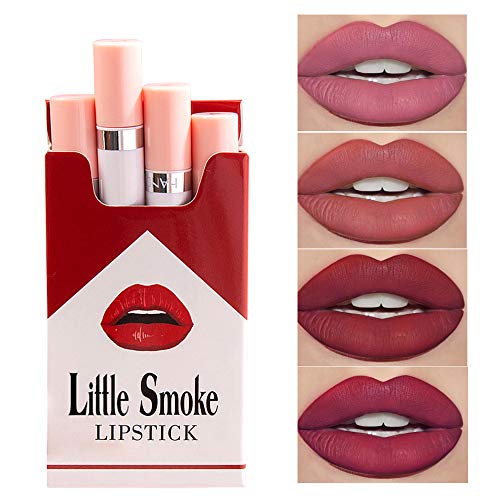 Turbobm Creative Cigarette Lipstick Set 4 Colores Mate de Larga duración Impermeable Mate lápiz Labial Tubo Desnudo Labios Rojos Maquillaje