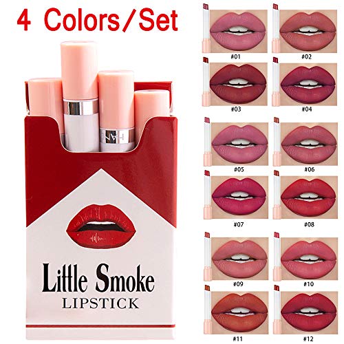 Turbobm Creative Cigarette Lipstick Set 4 Colores Mate de Larga duración Impermeable Mate lápiz Labial Tubo Desnudo Labios Rojos Maquillaje