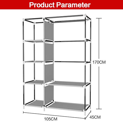 UDEAR Armario Closet Organizador Plegable para Ropa Ropero Resistente al Polvo Guardarropa Gris 105 x 45 x 170 CM