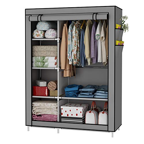 UDEAR Armario Closet Organizador Plegable para Ropa Ropero Resistente al Polvo Guardarropa Gris 105 x 45 x 170 CM