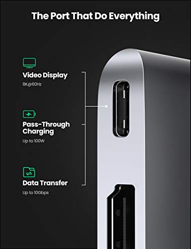 UGREEN HUB USB C 6 En 1, Adaptador Macbook Pro 13'' a 2 Puertos USB 3.0, 4K HDMI, Lector de Tarjeta SD TF, USB C Thunderbolt 3 100W PD Carga para Macbook Pro 2020 2019 2018 16'' Macbook Air 2020 2019