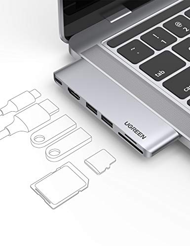 UGREEN HUB USB C 6 En 1, Adaptador Macbook Pro 13'' a 2 Puertos USB 3.0, 4K HDMI, Lector de Tarjeta SD TF, USB C Thunderbolt 3 100W PD Carga para Macbook Pro 2020 2019 2018 16'' Macbook Air 2020 2019