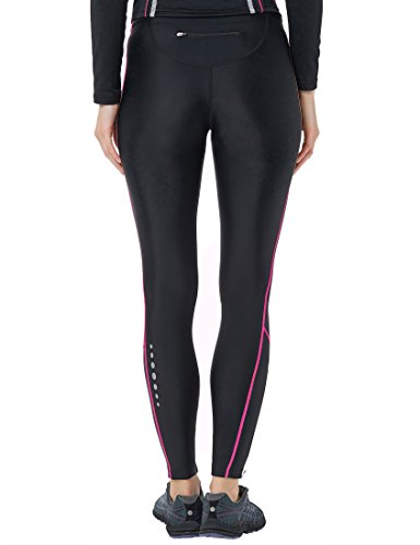 Ultrasport Pantalones largos de correr para mujer, con efecto de compresión y función de secado rápido, Negro/Rosa Neón, M