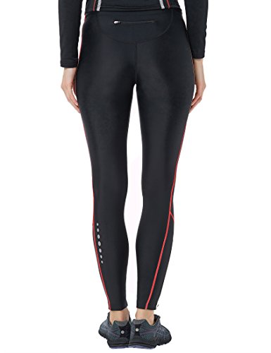 Ultrasport Pantalones largos de correr para mujer, con efecto de compresión y función de secado rápido, Negro/Rosa, XL